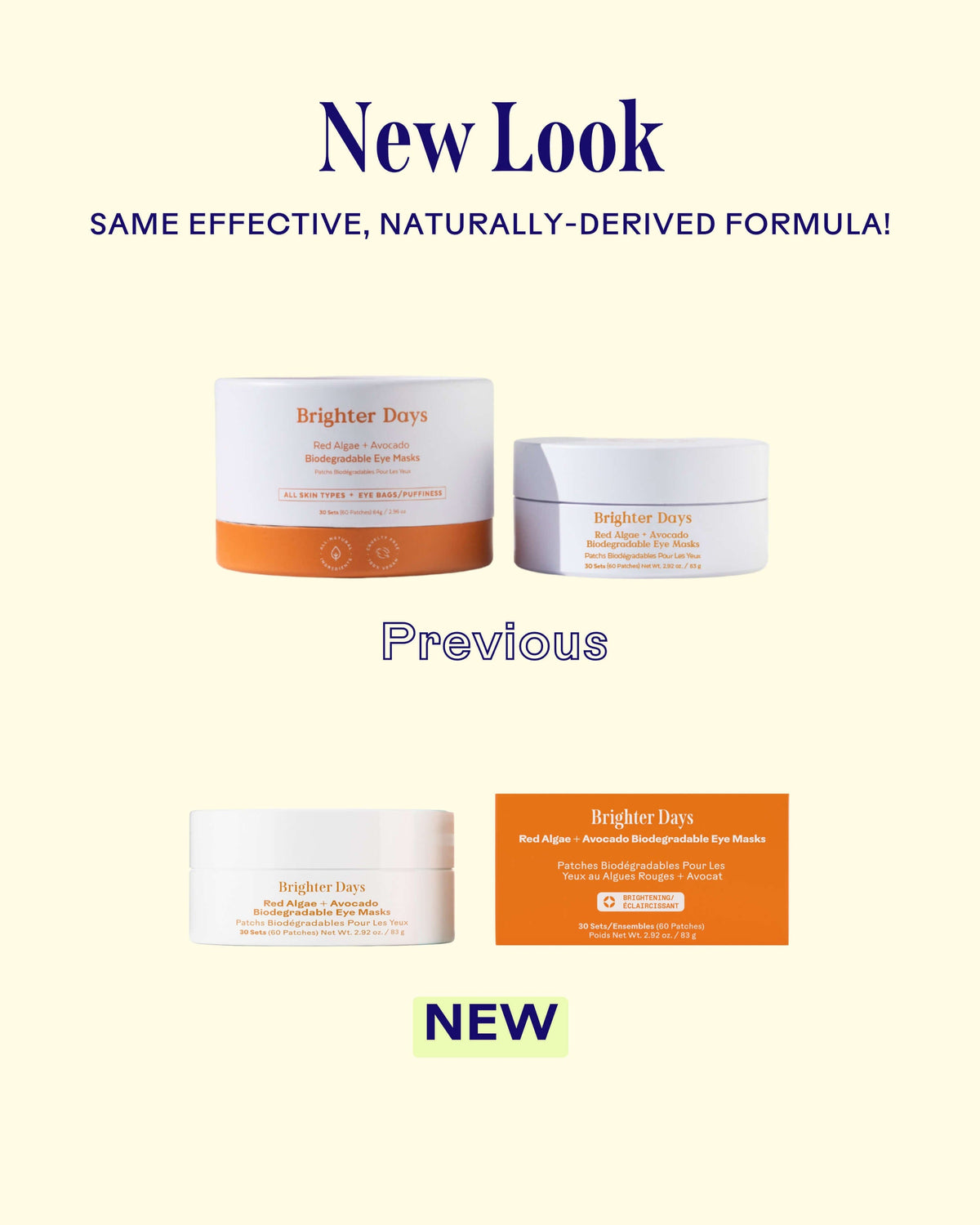 Masques pour les yeux biodégradables Brighter Days aux algues rouges et à l'avocat